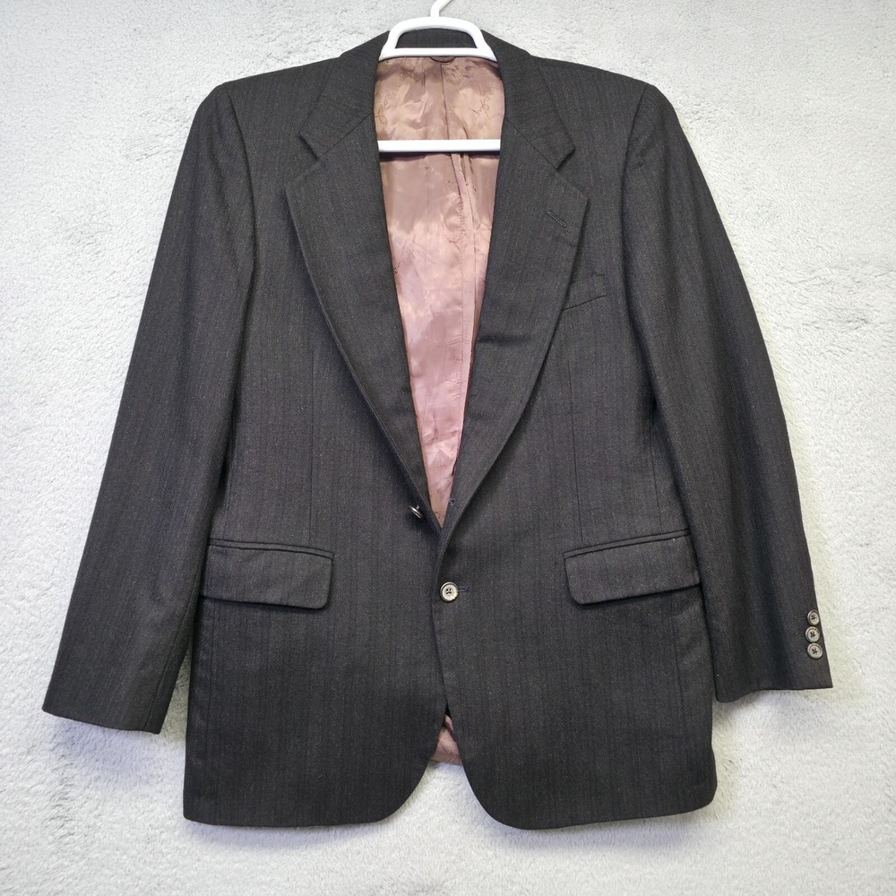 Vintage Givenchy Blazer Mens 38 Black Wool Striped‎ Preppy Suit Jacket Corporate